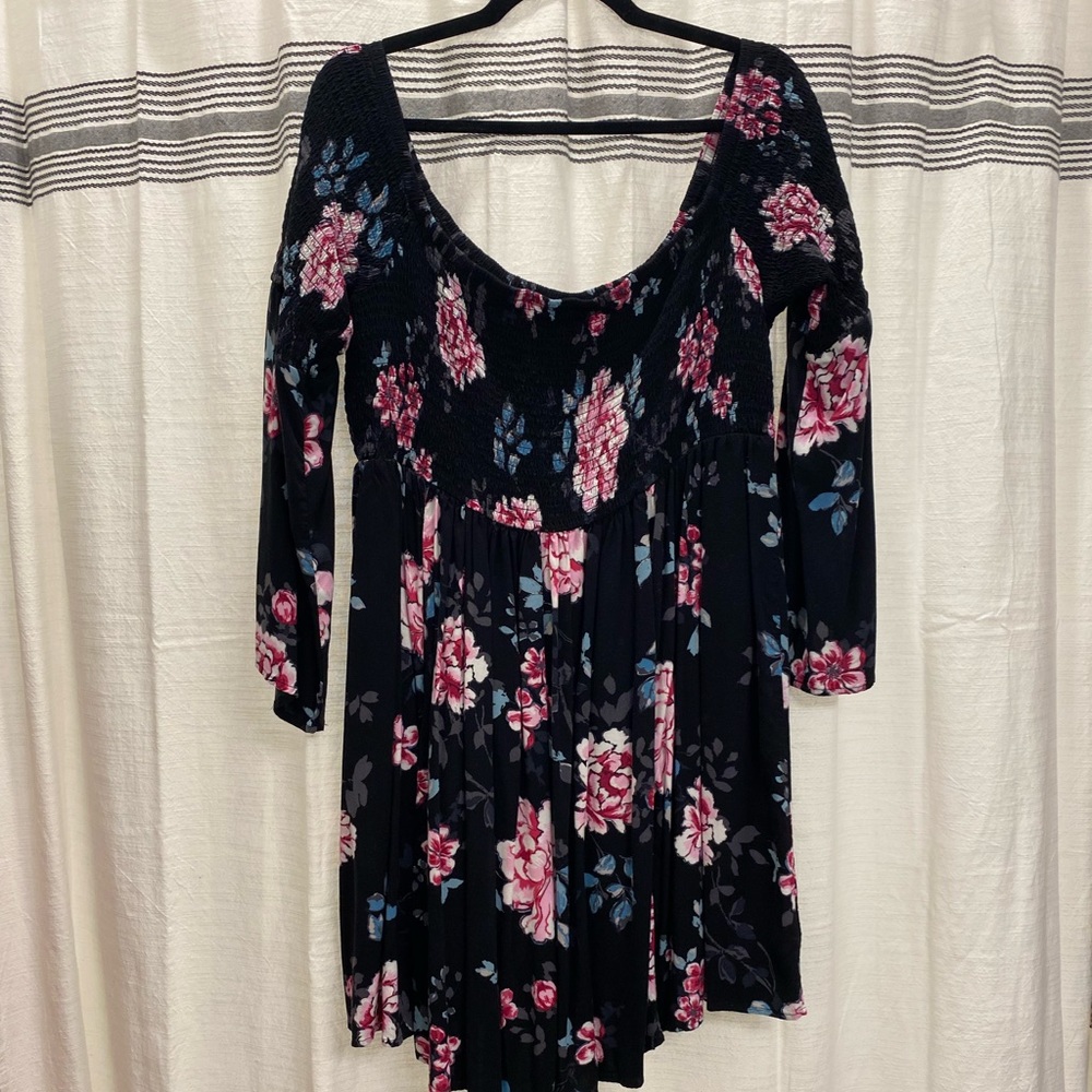 Torrid Black Floral Challis Off Shoulder Smock Skater Dress